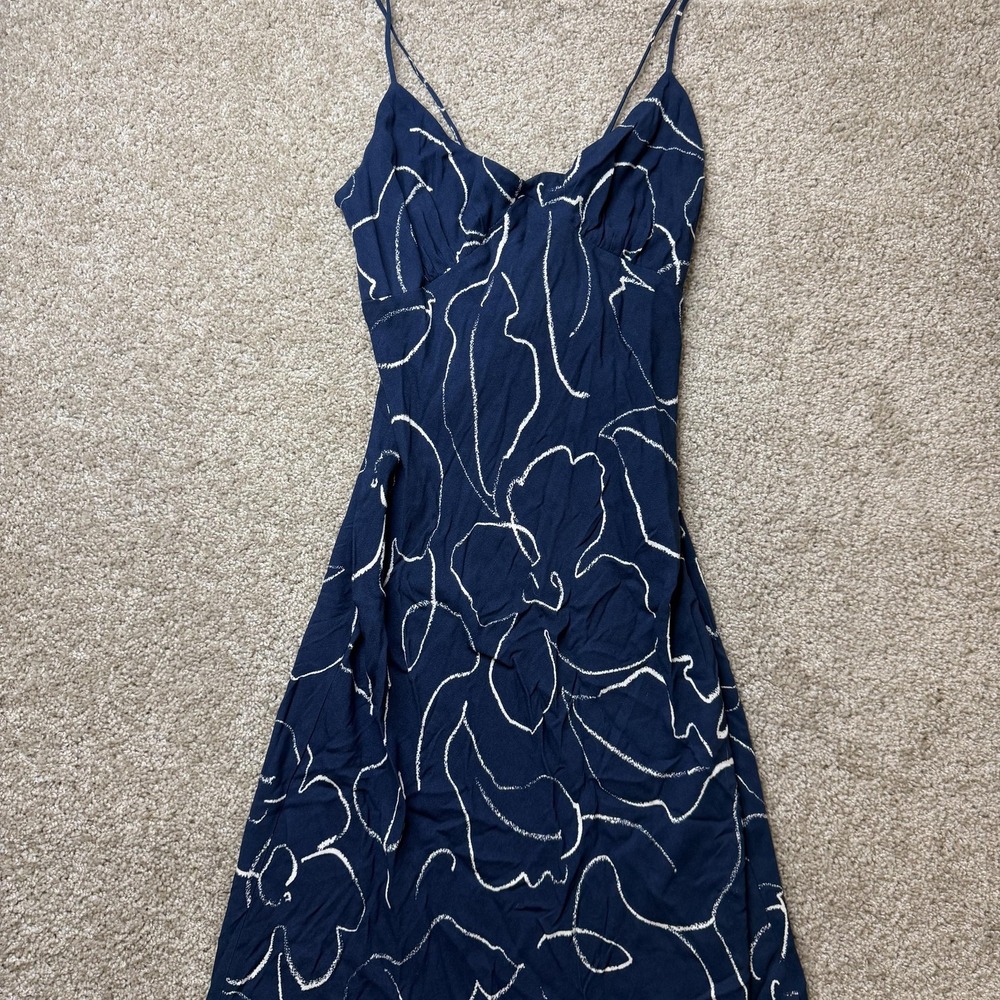 Madewell Dress Womens 12 Blue Floral Slip V Neck Spaghetti Strap Maxi Long